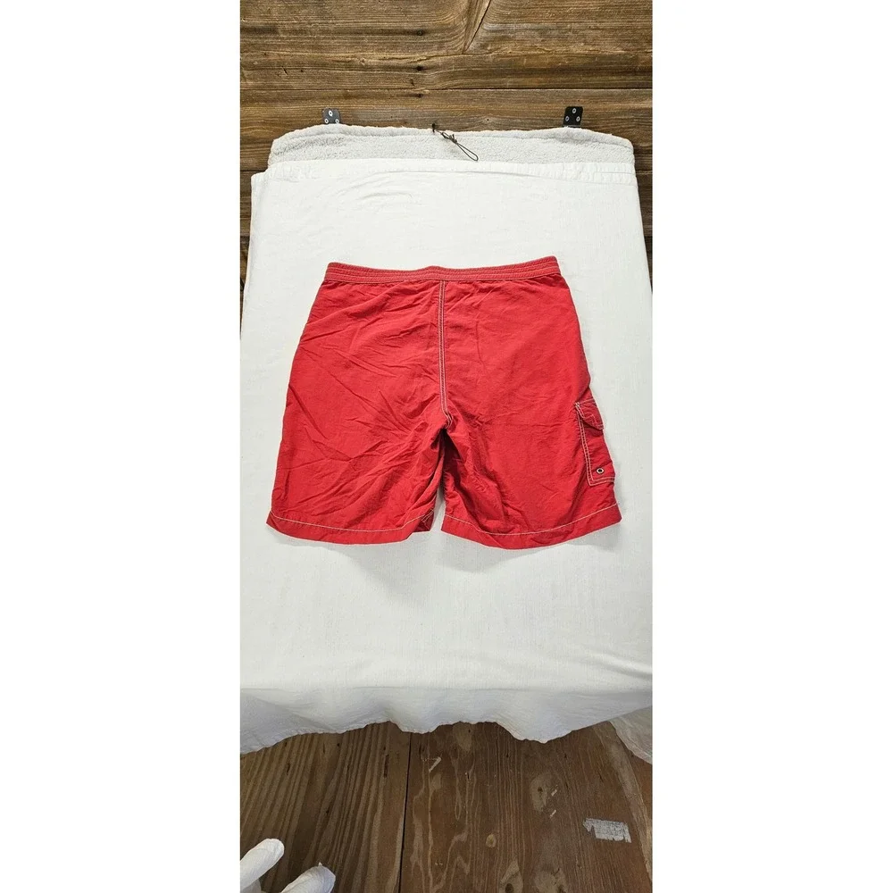 Vtg. Polo Ralph Lauren Mens Red Board Shorts Swim Trunks Cargo Pocket Size Med.
